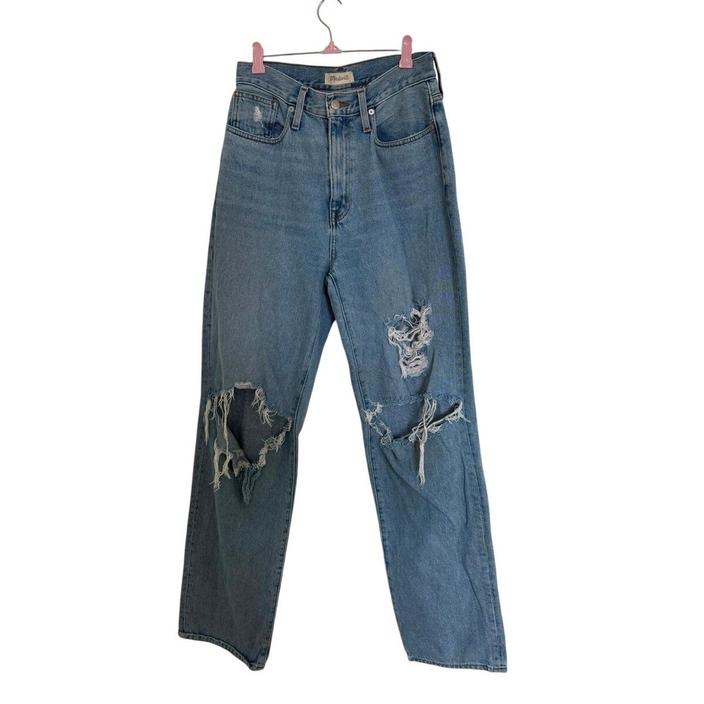 Madewell Baggy Straight Jeans Women 26 Blue Distressed High Rise 90s Relaxed